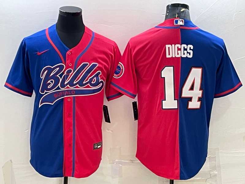 Mens Buffalo Bills #14 Stefon Diggs Blue Red Two Tone With Patch Cool Base Stitched Baseball Jersey
